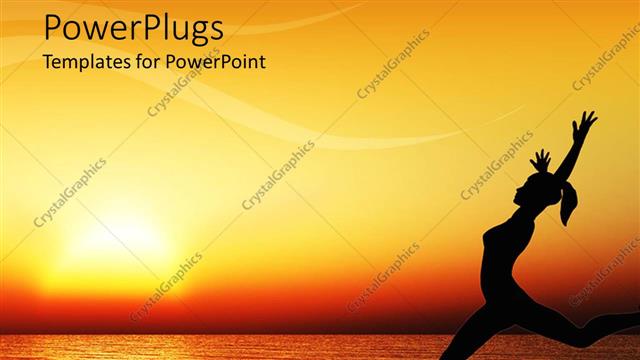  Presentation with sunset beach - Orange sunset behind woman dancing on beach