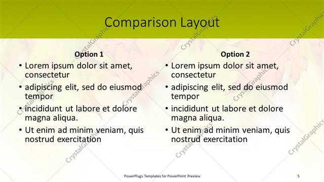 Comparison presentation slide layout