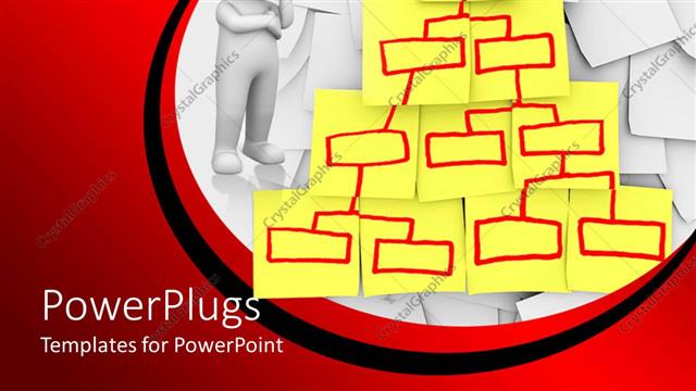  Presentation with marker - Organizational chart diagram on yellow sticky notes with red marker and white 3D figure thinking