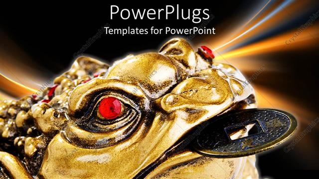  Presentation with feng shui - Oriental Chinese Japanese feng shui metal frog with coin in mouth and red stones as eyes