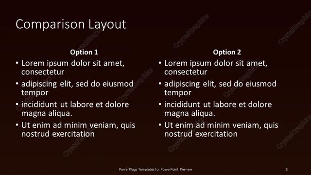 Comparison presentation slide layout