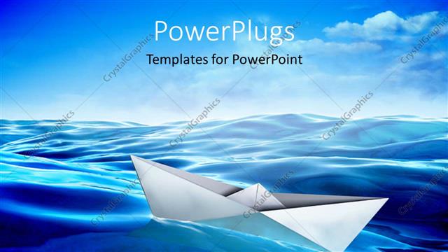  Presentation with boat - Origami paper boat floating in water with clouds