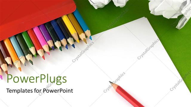  Presentation with pencils - A pack of lots of color pencils on a white paper