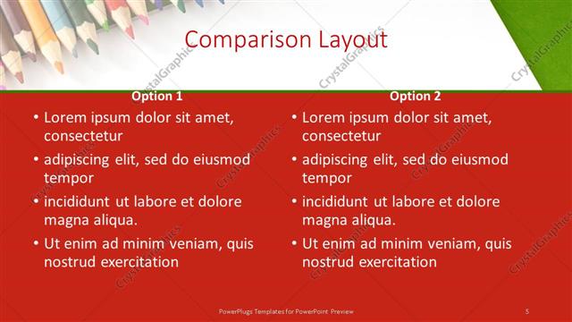 Comparison presentation slide layout