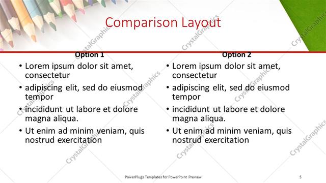Comparison presentation slide layout