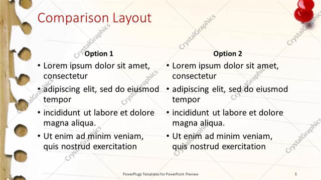 Comparison presentation slide layout