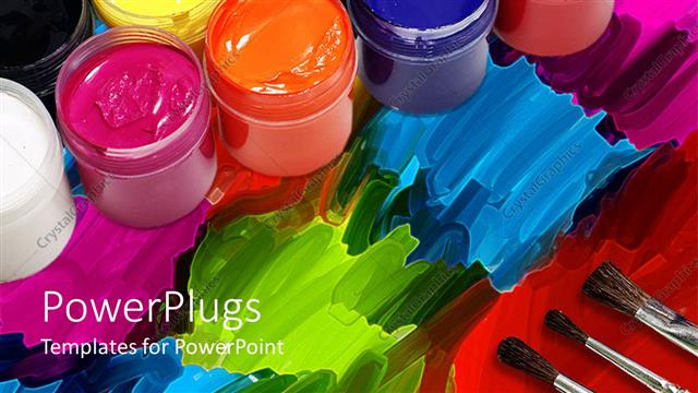  Presentation with brush - Paint buckets with brush on palette