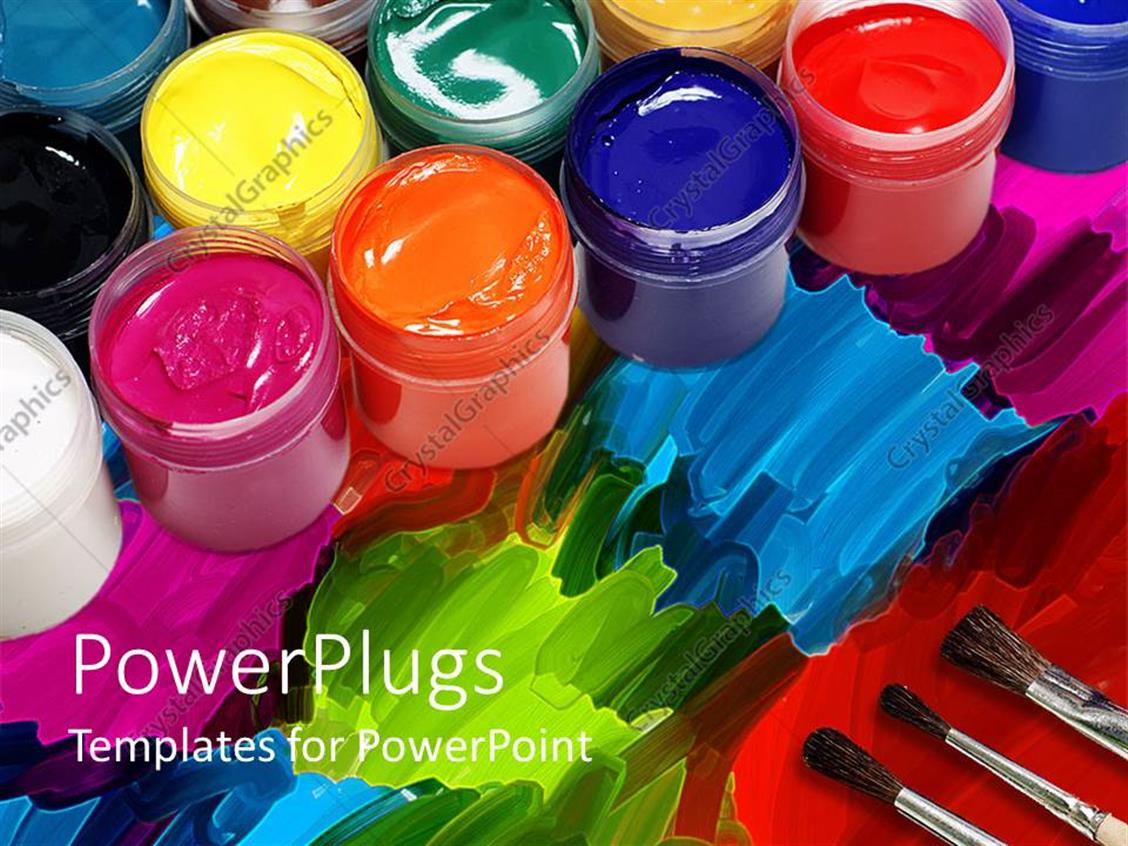 PowerPoint Template paint buckets with brush on palette (22985)