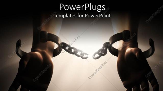  Presentation with pair - A pair of adult hands in broken hand cuffs