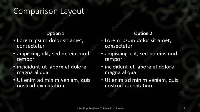 Comparison presentation slide layout