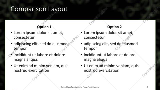 Comparison presentation slide layout
