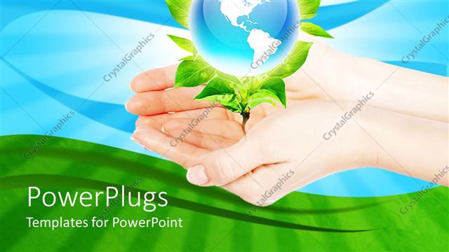  Presentation with save earth - Pair of adult hands holing a plant with an earth globe