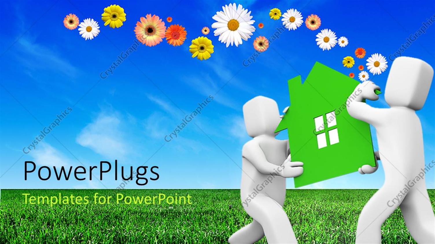 Featuring a Pair of Figures Holding a House