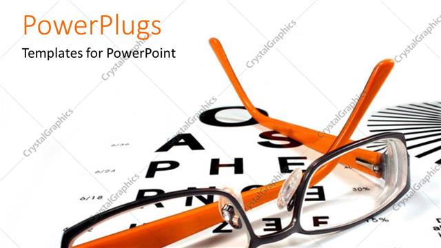  Presentation with eye - A pair of glasses with alphabets in the background