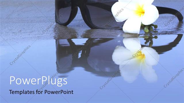  Presentation with pair - A pair of glasses on a wet ground and a white flower