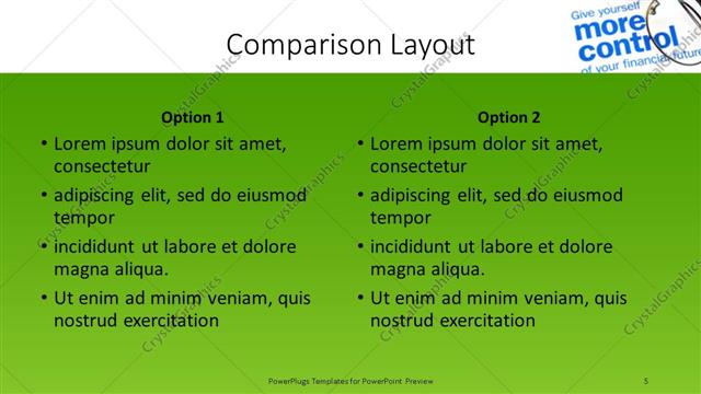 Comparison presentation slide layout