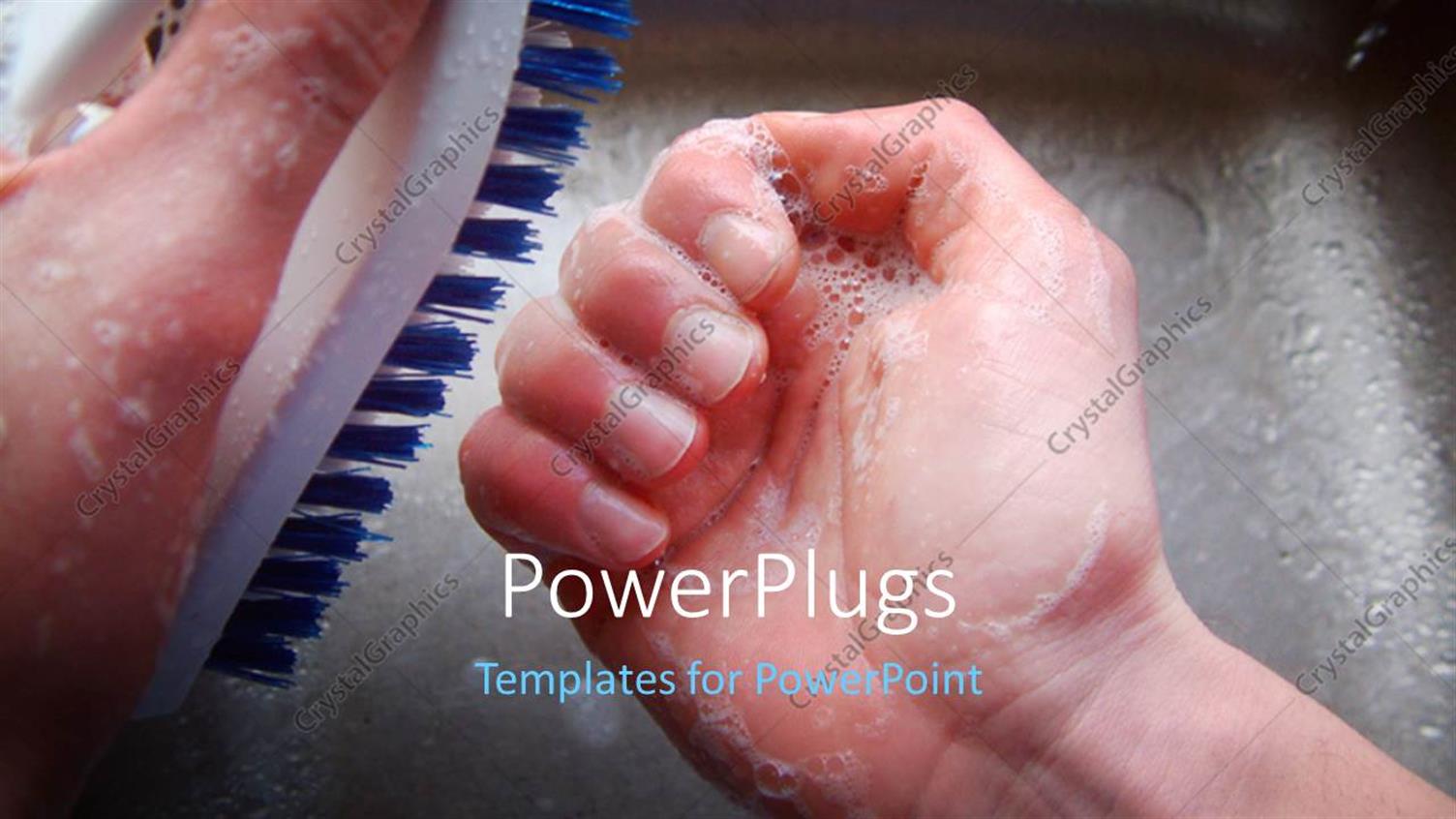Featuring a Pair of Hands Brushing his nails on a Sink