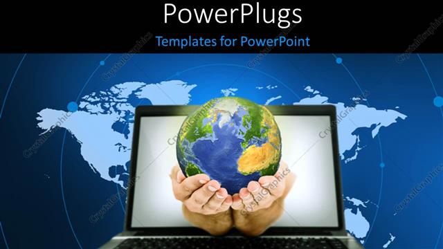  Presentation with laptop - A pair of hands with a globe and a laptop