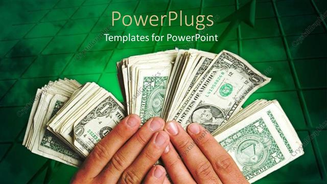  Presentation with hands holding - A pair of hands holding bundles of currency notes