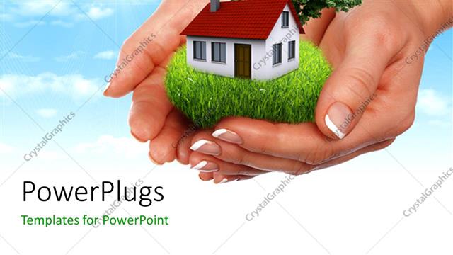  Presentation with pair - A pair of hands holding the house with sky in the background