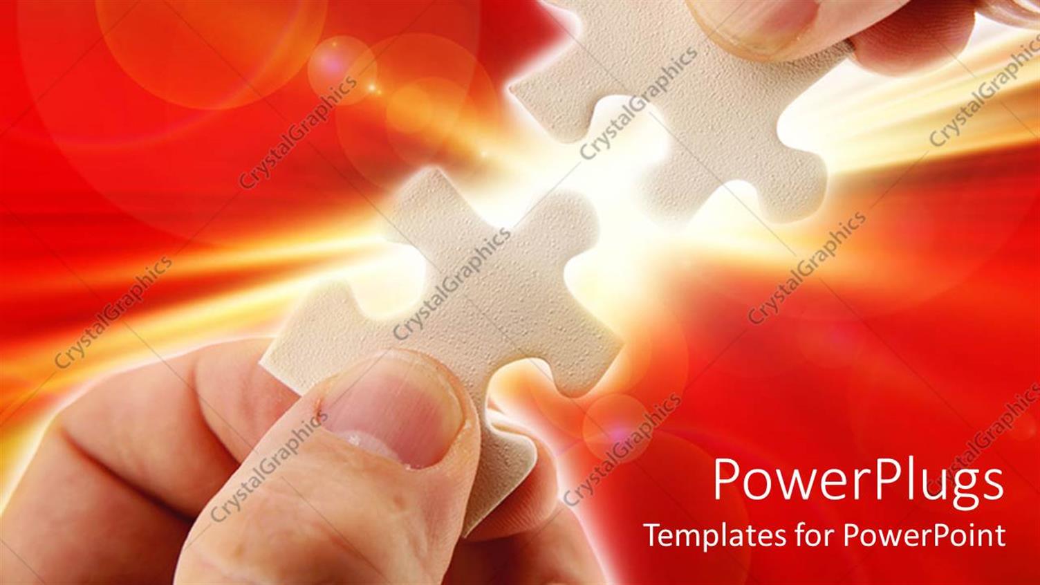 Featuring Pair Hands Holding Two White Jigsaw Puzzle Pieces on Red Background