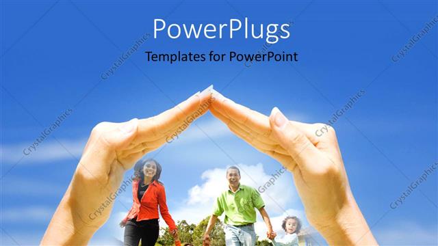  Presentation with hovering - A pair of hands hovering over a family of four