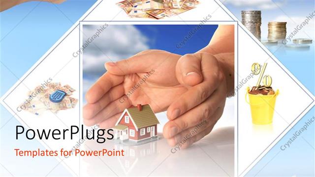  Presentation with invest - A pair of hands with a number of houses and plants