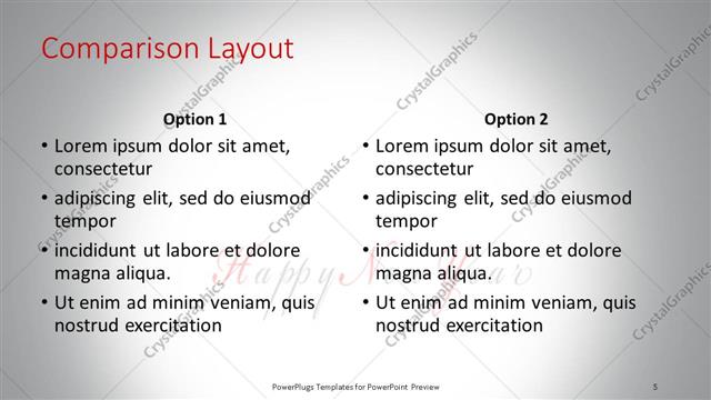 Comparison presentation slide layout