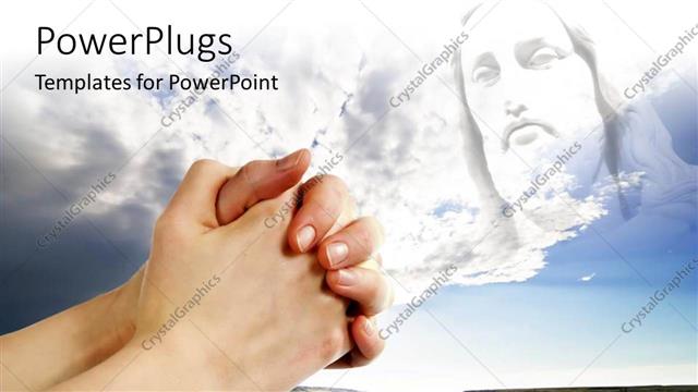  Presentation with pair - Pair of hands in a praying position set against jesus with beautiful landscape