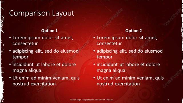 Comparison presentation slide layout
