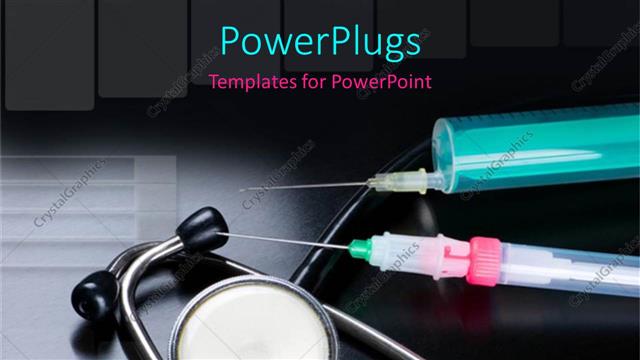  Presentation with injections - A pair of injections and stethoscope with dark background