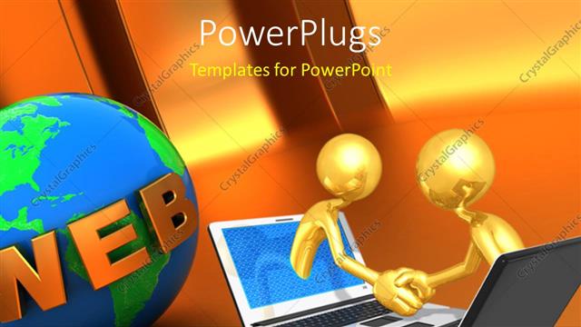  Presentation with web - A pair of laptops with a golden background and globe