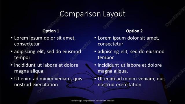 Comparison presentation slide layout