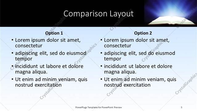 Comparison presentation slide layout
