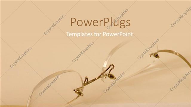  Presentation with report - Pair of transparent reading glasses on a peach colored background