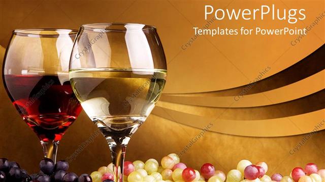  Presentation with bunch - Pair of wine glass filled with wine and bunch of white and black grapes