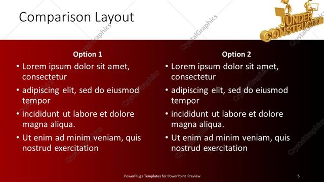 Comparison presentation slide layout