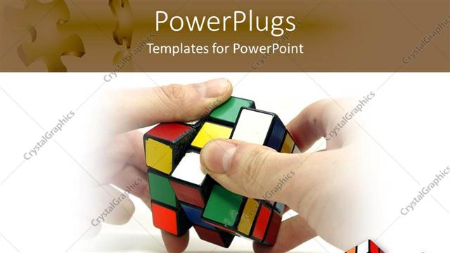  Presentation with cube - A pairof hands working on a rubix cube and two other cubes on the background