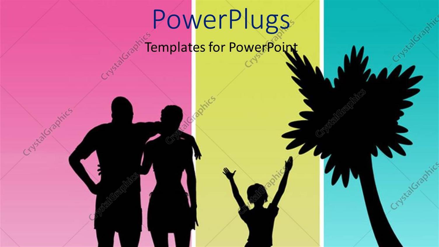 Featuring a Palm Tree with a Family and a Colorful Background