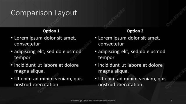 Comparison presentation slide layout
