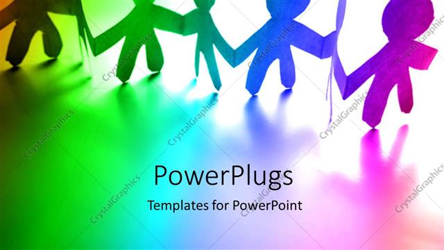  Presentation with people unity - Paper people hold hands on colorful background depicting unity