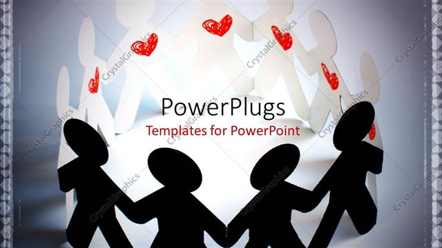  Presentation with heart hands - Paper people with red heart symbol hold hands round light glow