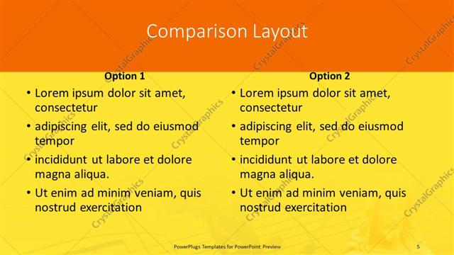 Comparison presentation slide layout