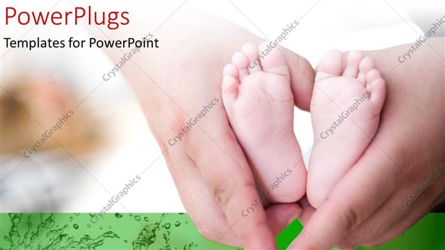  Presentation with baby color - Parent holding baby's foot as love heart shape with green color