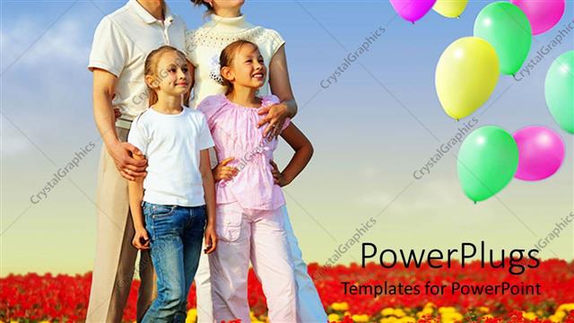  Presentation with balloons - Parent with two kids smile as they stare at colorful balloons