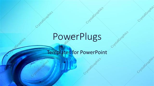  Presentation with swimming - Part view of swimming goggles on a blue background