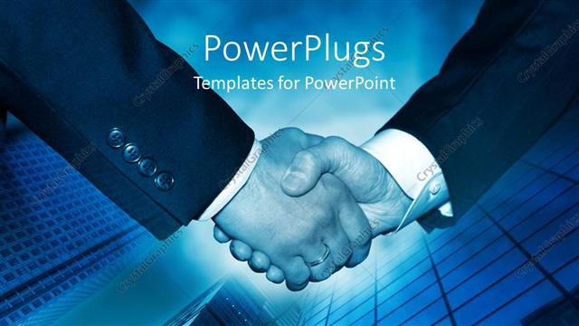  Presentation with shaking hands - Partnership concept , business man shaking hands with buildings