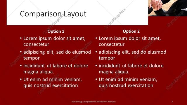 Comparison presentation slide layout