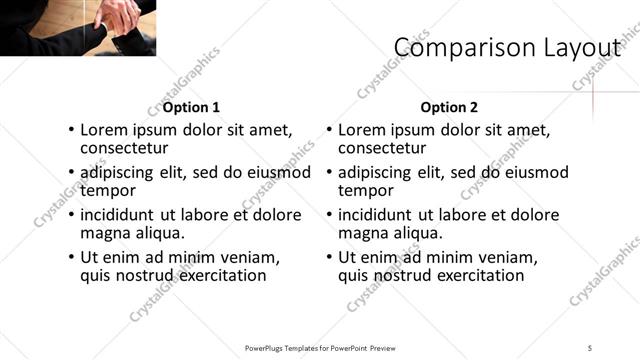 Comparison presentation slide layout