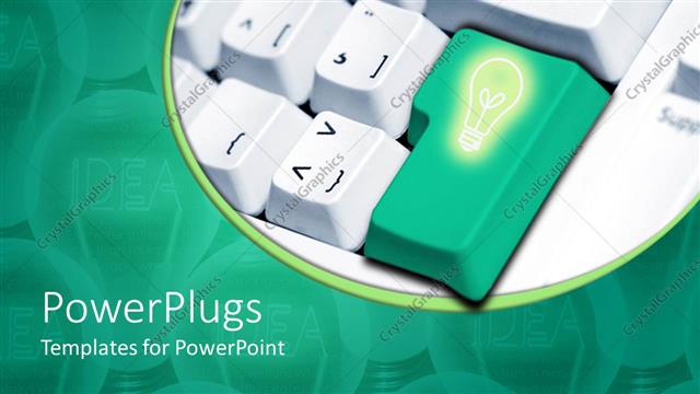  Presentation with parts - Parts of a green and white key board with a shinning bulb